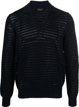 perforated-knit V-neck jumper