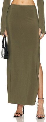 Side Slit Long Skirt in Army