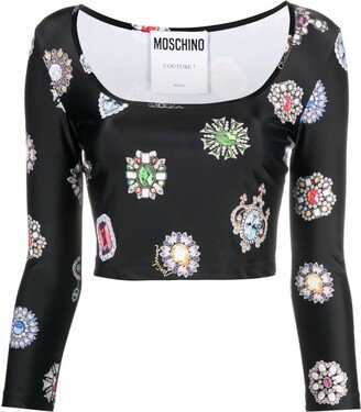 Graphic-Print Cropped Top-AA