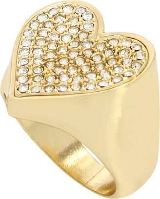 Faux Stone Pave Heart Cocktail Ring - Crystal, Gold