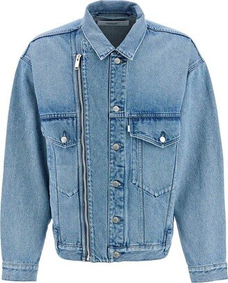 Collared Button-Up Denim Jacket-AE