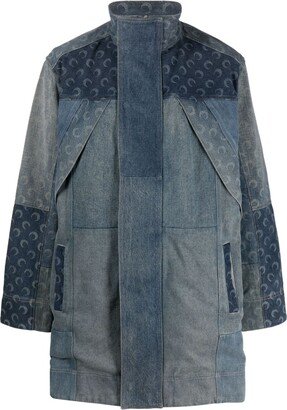 Regenerated crescent moon-print panelled denim jacket