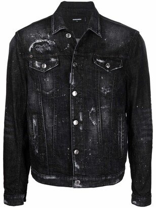 Distressed-Effect Denim Jacket-AB