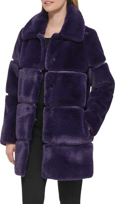 Faux Leather Trim Faux Fur Coat