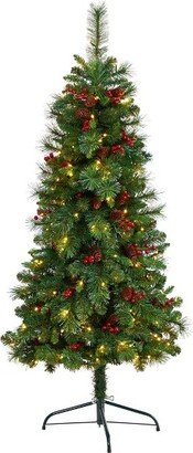 5-ft Flat Back Montreal Mountain Artificial Christmas Tree with Pine Cones and Berries