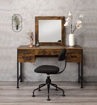 tiramisubest Vanity Desk & Mirror in Rustic Oak & Black Finish