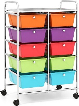 Tangkula 10-Drawer Rolling Storage Cart Tools Scrapbook Paper Organizer on Wheels Multicolor