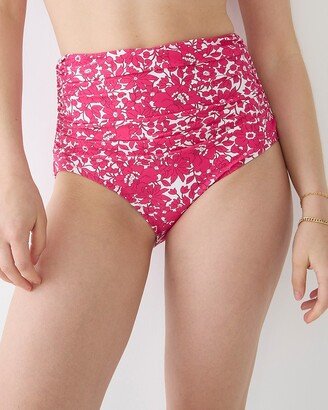 Ruched high-rise full-coverage bikini bottom in blushing meadow