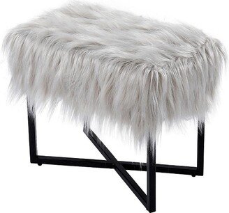 Rectangular Grey Faux Fur Foot Stool Ottoman with Black Legs