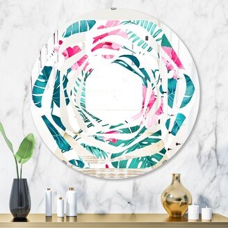 Designart 'Tropical Botanicals and Flowers' Printed Modern Round or Oval Wall Mirror - Whirl