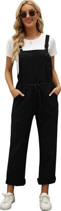 Flygo Overalls for Women Loose Fit Adjustable Strap Drawstring Cotton Overalls Jumpsuits(Black-XXL)