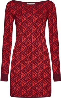 Moon Diamant-Jacquard Long Sleeved Mini Dress