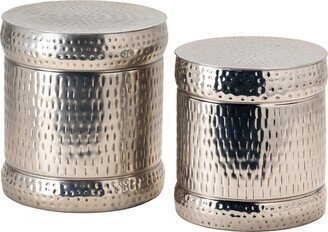 Evolution Outdoor by Crestview Collection Preston Set of 2 Nickle Outdoor Stools - L) 16 x 16 x 18 S) 14.5 x 14.5 x 15.5