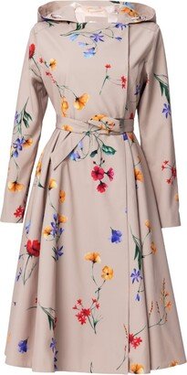 Rainsisters Beige Waterproof Trench Coat With Colourful Flower Print: Spring Bloom