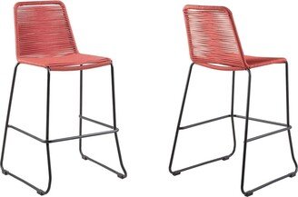 Outdoor Bar Stool with Fishbone Rope Weaving, Set of 2, Red