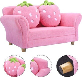 Kids Sofa Strawberry Armrest Chair Lounge Couch w/2 Pillow Children Toddler Pink