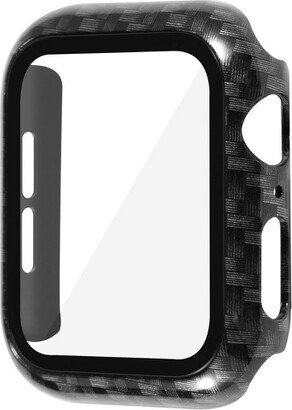 Insten Case Compatible with Apple Watch 44mm Series 6/SE/5/4 - Carbon Fiber Pattern Hard Cover with Built-in Tempered Glass Screen Protector, Black