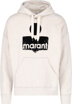 Distressed Logo Printed Drawstring Hoodie