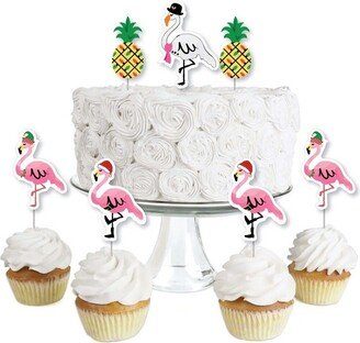 Big Dot of Happiness Flamingle Bells - Dessert Cupcake Toppers - Tropical Flamingo Christmas Clear Treat Picks - Set of 24