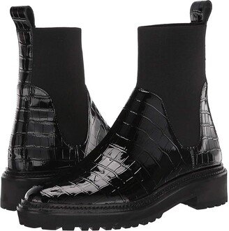 Bridget Chelsea Combat Boot (Black Shiny Embossed Croc) Women's Shoes