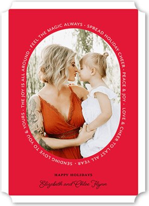 Holiday Cards: Oval Photo Frame Holiday Card, Red, 5X7, Holiday, Pearl Shimmer Cardstock, Ticket