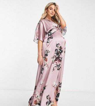 Hope & Ivy Maternity kimono sleeve satin maxi dress in mauve