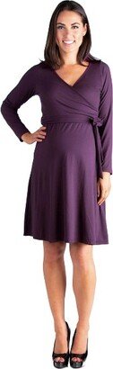 24seven Comfort Apparel V-Neck Long Sleeve Masternity Dress-PURPLE-1X