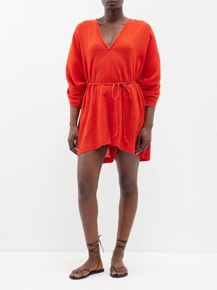 Aaliyah V-neck Crinkle Cotton-gauze Playsuit