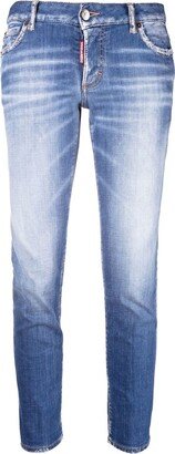 Cropped Bleach-Effect Tapered Jeans