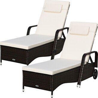 2PCS Patio Rattan Lounge Chair Chaise Adjustable Recliner Cushioned