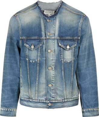 Collarless cotton denim jacket