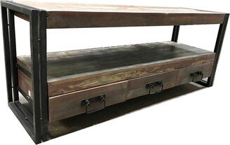 Industrial Old Reclaimed Wood and Iron 3 Drawer TV Stand for TVs up to 65 Brown - Timbergirl