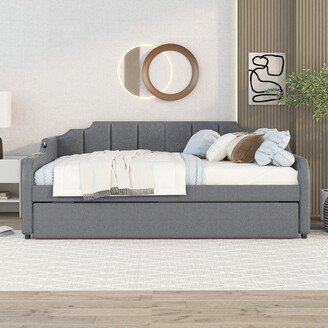 Full Size Upholstery Daybed with Trundle and USB Charging