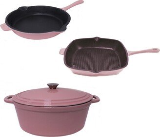 Neo Cast Iron Fry Pan, Grill Pan and 5 Quart Covered Dutch Oven, Set of 3