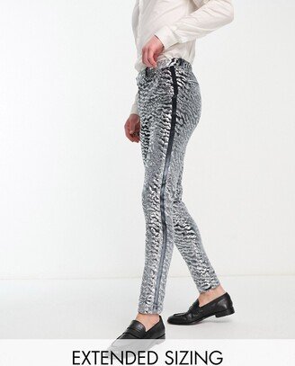 super skinny velvet sequin suit pants in silver