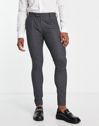 super skinny premium fabric suit pants in charcoal micro-texture