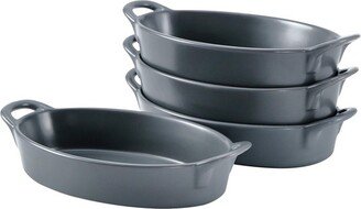 8 x 5 Oval Porcelain Ceramic Deep Dish Pie Pan, Gray Set of 4