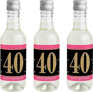 Big Dot Of Happiness Chic 40th Birthday Pink, Black & Gold Mini Wine Bottle Stickers Favor Gift 16 Ct