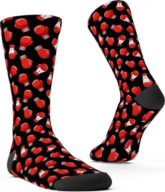 Socks: Boxing Gloves - Red On Black Custom Socks, Black