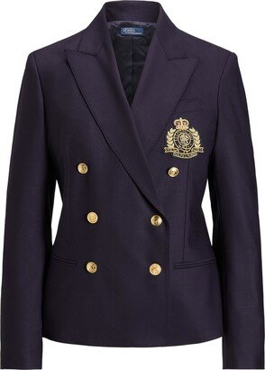 Double-breasted Crest Blazer Suit Jacket Navy Blue