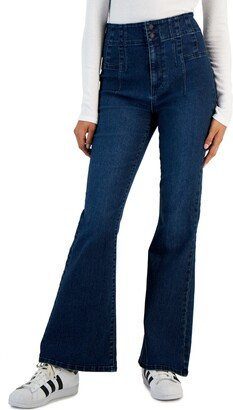 Juniors' Double-Button Corseted Flare-Leg Jeans