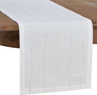 Saro Lifestyle Embroidered Design Cotton Table Runner, Silver,