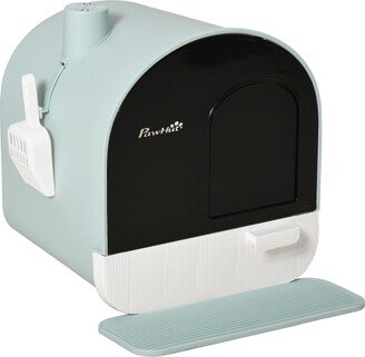 Cat Litter Box with Lid, Covered Litter Box for Indoor Cats with Tray, Scoop, Filter, 17 x 17 x 18.5, Green