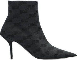 All-Over BB Monogram Pointed Toe Ankle Boots