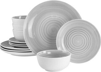 HomeTrends kids Hometrends Crenshaw 12 Piece Fine Ceramic Dinnerware Set in Grey Swirl