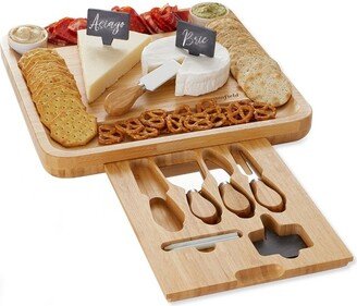 Casafield Bamboo Cheese Cutting Board with Stainless Steel Knives, Ceramic Bowls and Slate Cheese Markers