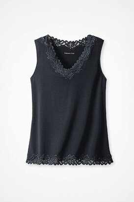 Women's Longer Length Double Lace Tank Top - Black - PS - Petite Size