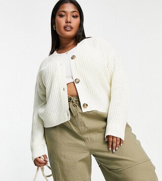 Brave Soul Plus daisy fisherman knit cardigan in cream