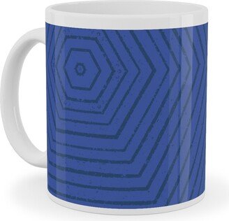 Mugs: Concentric Hexagons - Cobalt Ceramic Mug, White, 11Oz, Blue