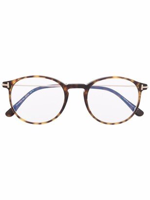 Tortoiseshell-Effect Round-Frame Glasses-AH